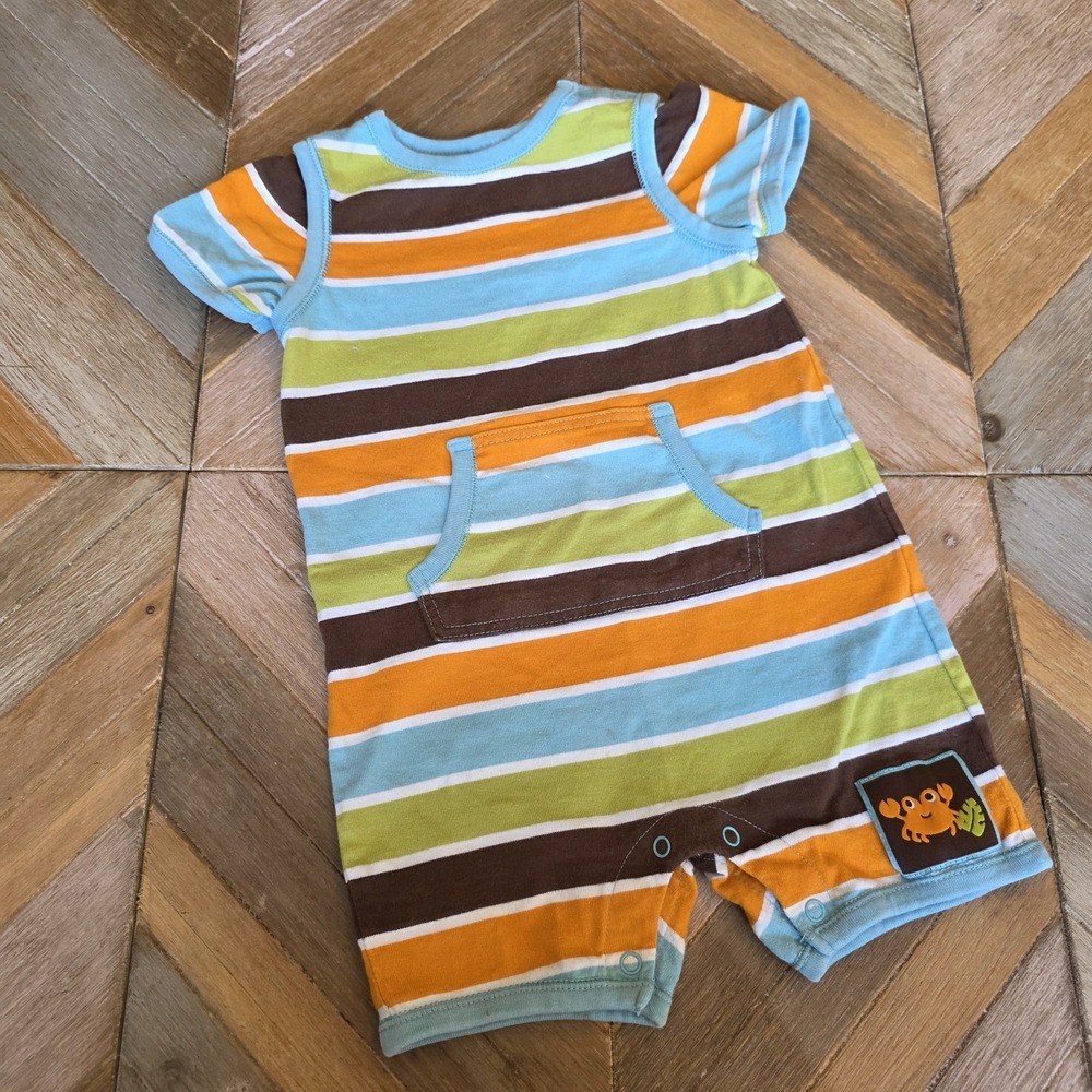 Gymboree Romper Infant Size 12-18 Months Multi Colored Stripes Cuddly Crab Short